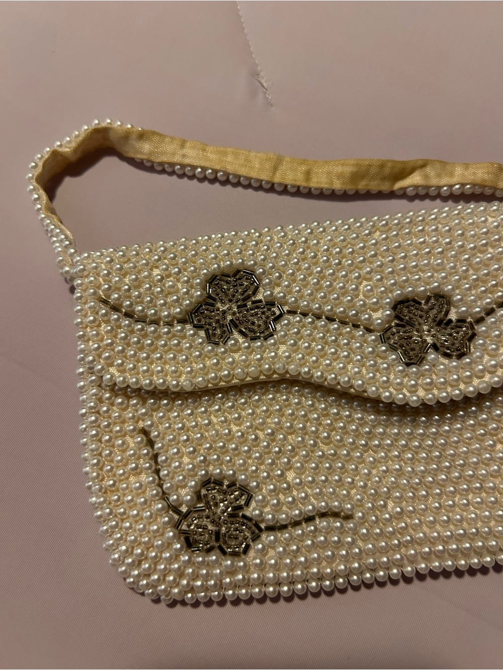 Vintage 1960’s Japanese Beaded Cream Evening Clutch with Floral Accents